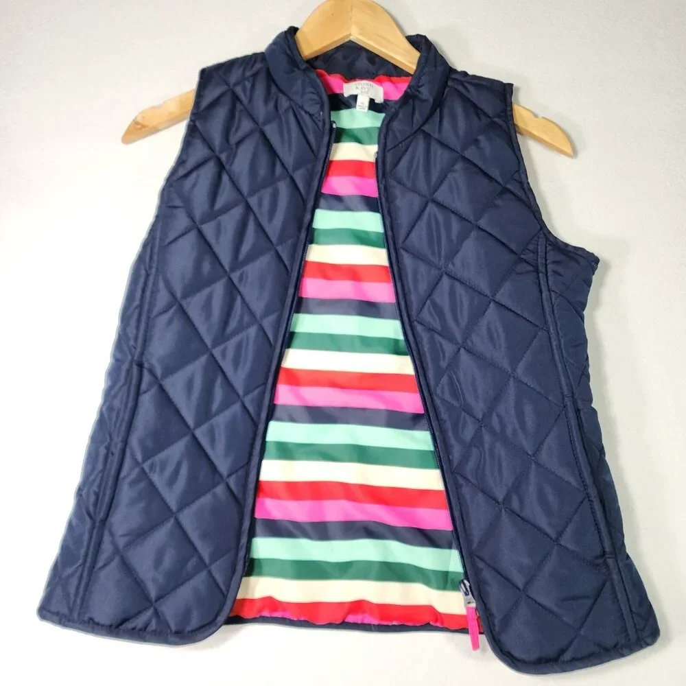 Crown & Ivy Kids Girl Quilted Vest XL Navy Preppy Pockets Full‎ Zip Trendy Belk